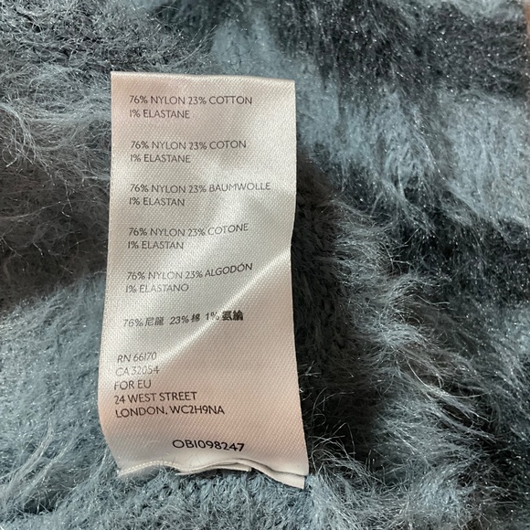 URBAN OUTFITTERS Fuzzy Tiger Print Button Front Cardigan Denim Blue & Charcoal L - Picture 8 of 9